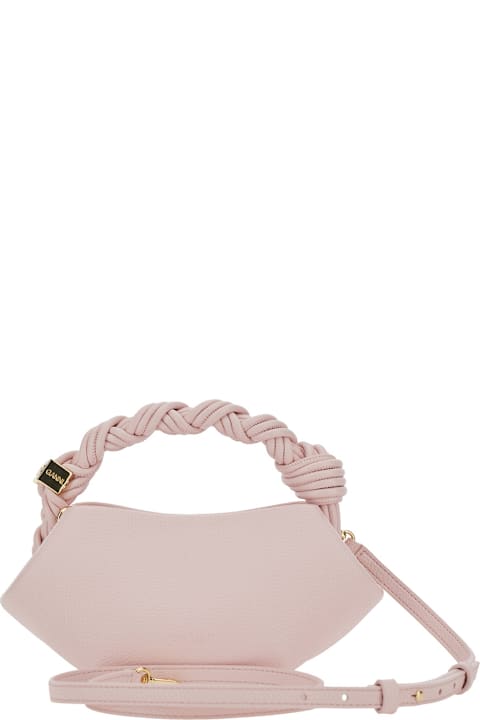 Ganni for Men Ganni 'bou' Pink Mini Handbag With Braided Top Handle And Adjustable And Removable Shoulder Strap In Grained Leather Woman