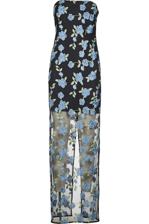 Fashion for Women Rotate by Birger Christensen Long Dress With All-over Floral Motif And Semi Sheer Lower Part In Tech Fabric