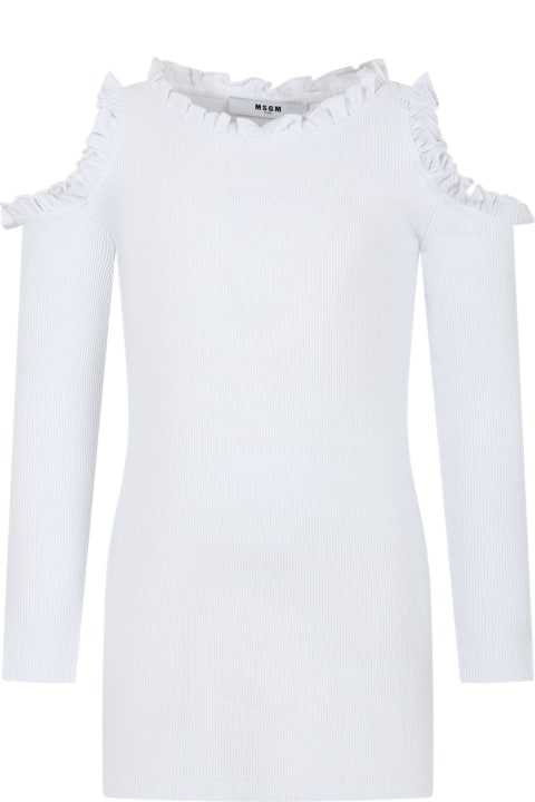 MSGM for Kids MSGM White Dress For Girl With Ruffles