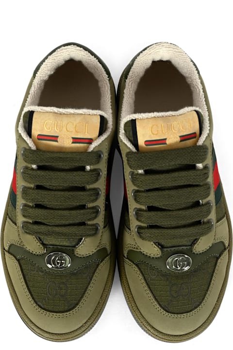Homeware Gucci Green Screener Sneakers For Kids With Web Detail