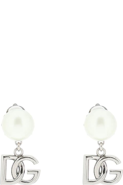 Clip-on Pearl Earrings With Dg Logo Pendants