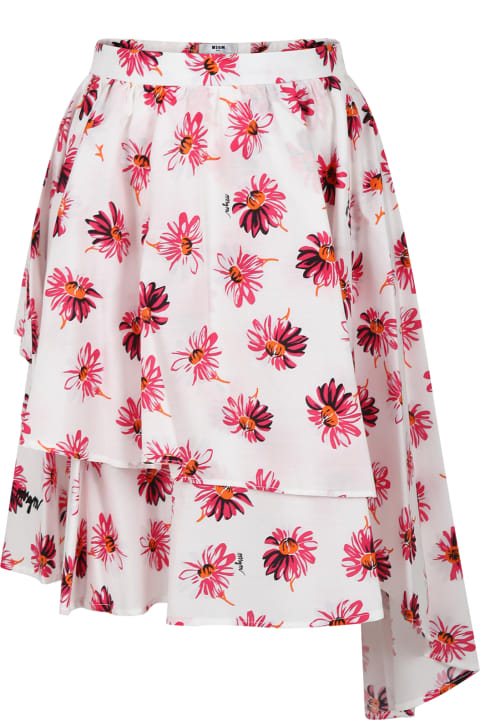Fashion for Girls MSGM White Skirt For Girl With Daisy Print