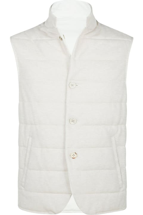 メンズ Eleventyのコート＆ジャケット Eleventy Reversible Quilted White Vest
