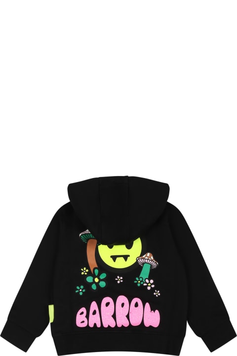 ベビーガールズ トップス Barrow Black Sweatshirt For Baby Girl With Logo And Print