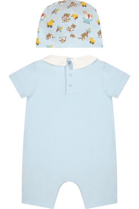 Bodysuits & Sets for Baby Boys Moschino Light Blue Romper For Baby Boy With Teddy Bear