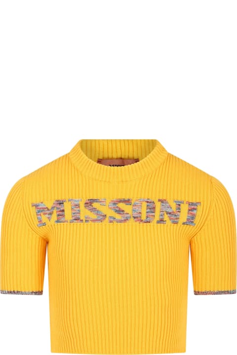 Sweaters & Sweatshirts for Girls Missoni Kids Yellow Sweater For Girl With Multicolor Embroidered Logo