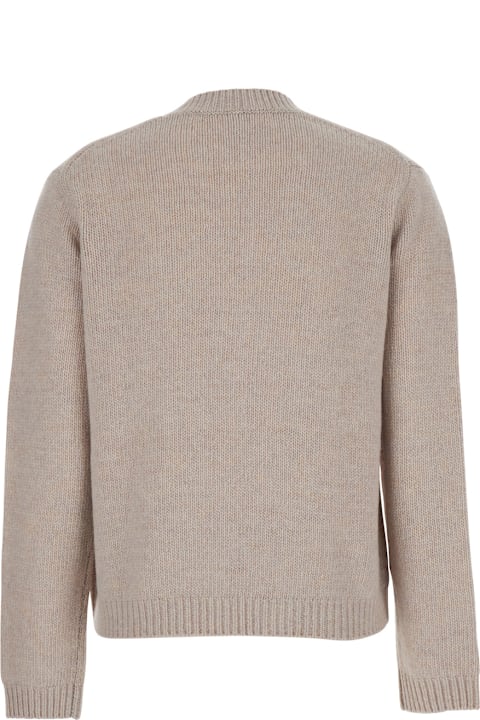 Maison Kitsuné for Kids Maison Kitsuné Beige Crew Neck Sweater With Ribbed Design And Front Embroidery In Wool Woman