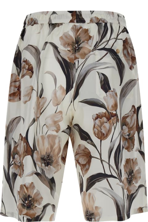 Dolce & Gabbana Pants for Men Dolce & Gabbana Beige Bermuda Short With Flower Print In Silk Twill Man