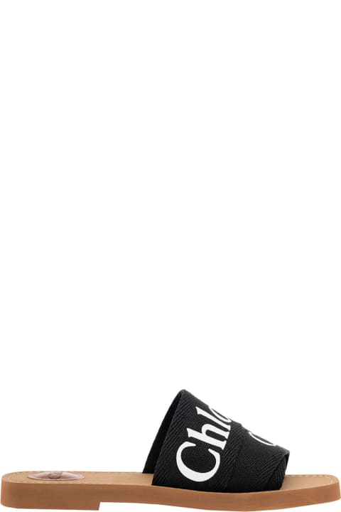 Chloé Woman's Black Canvas Sandals With Logo