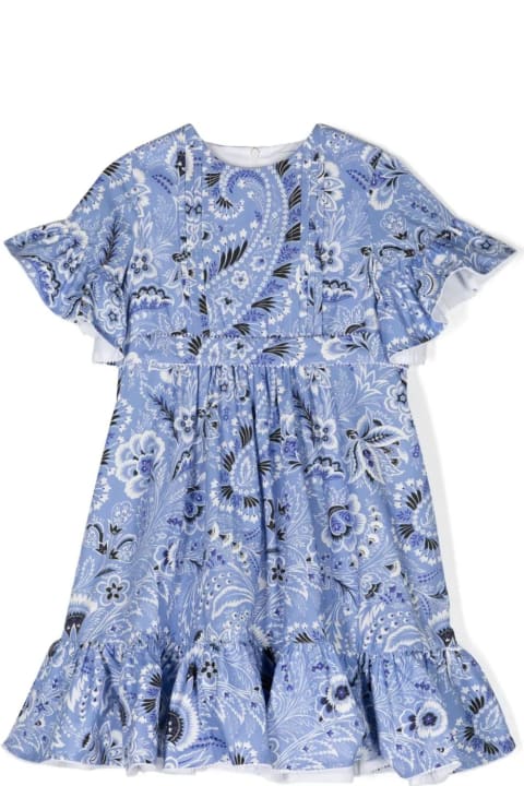 Fashion for Kids Etro Light Blue Dress With Ruffles And Paisley Print