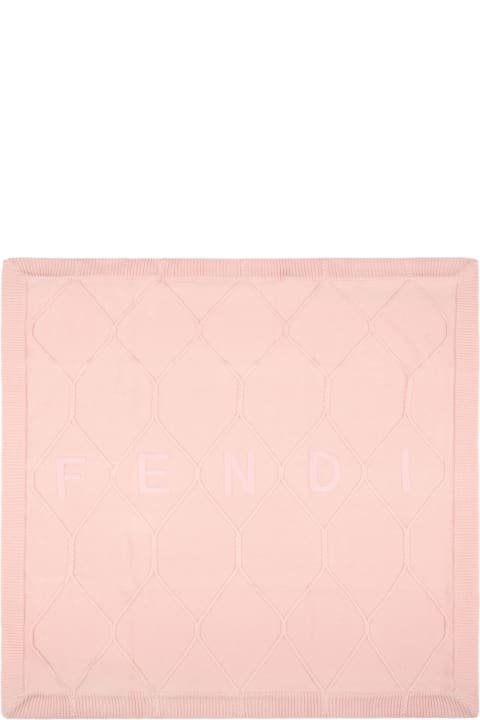 Fendi for Kids Fendi Pink Blanket For Baby Girl With Logo