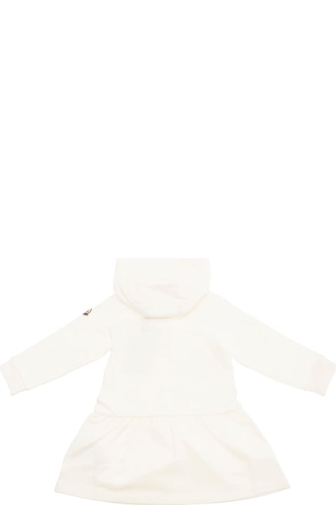 Moncler Bodysuits & Sets for Baby Boys Moncler White Hooded Dress With Logo Lettering In Cotton Baby