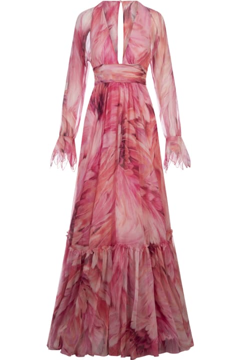 Roberto Cavalli for Women Roberto Cavalli Long Dress With Pink Plumage Print