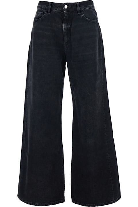 Homeware Icon Denim 'debby' Black Jeans With Wide Leg And Logo Patch On The Rear In Denim Woman
