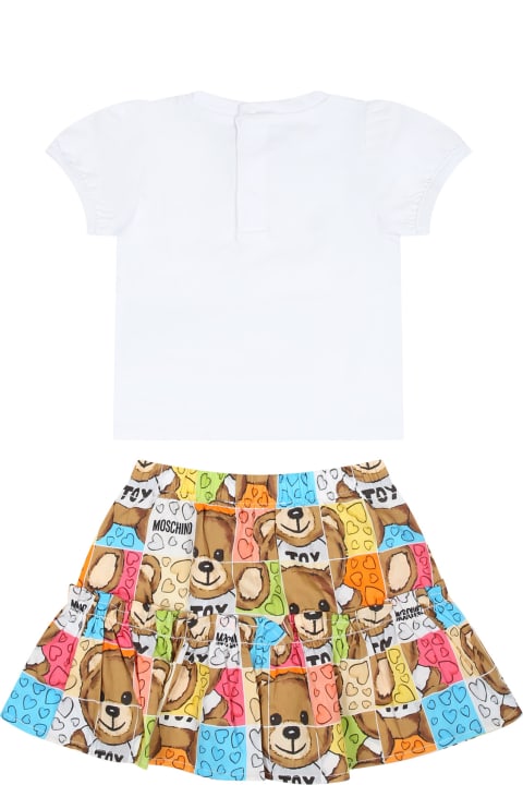 Moschino for Kids Moschino White Suit For Baby Girl With Teddy Bear And Hearts