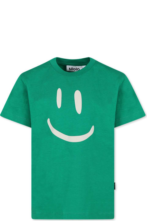 Topwear for Boys Molo Green T-shirt For Kids With Smiley