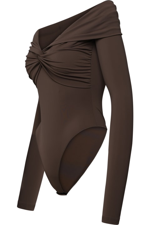 The Andamane Clothing for Women The Andamane Kendall Taupe Nylon Bodysuit