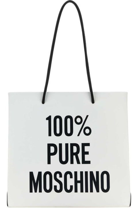 Moschino Totes for Women Moschino White Leather 100% Pure Moschino Shopping Bag