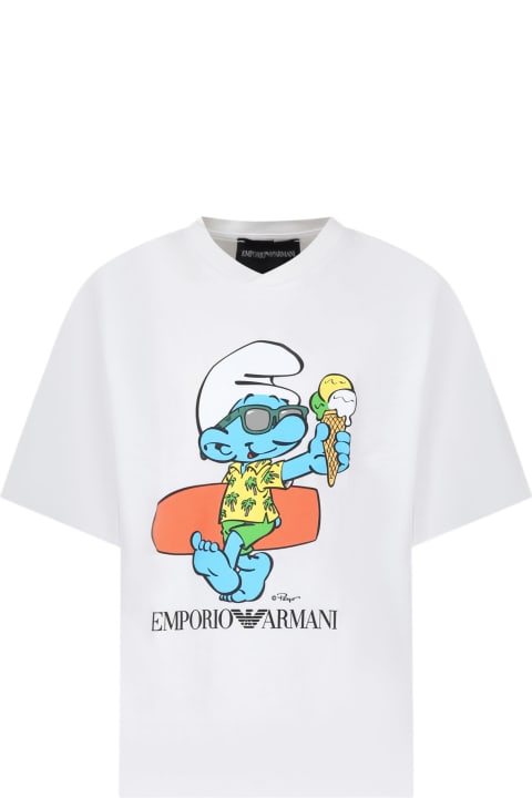 Emporio Armani for Kids Emporio Armani White T-shirt For Boy With Smurf Print