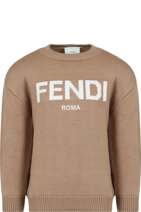 Fendi for Boys Fendi Camel Sweater With Logo For Kids