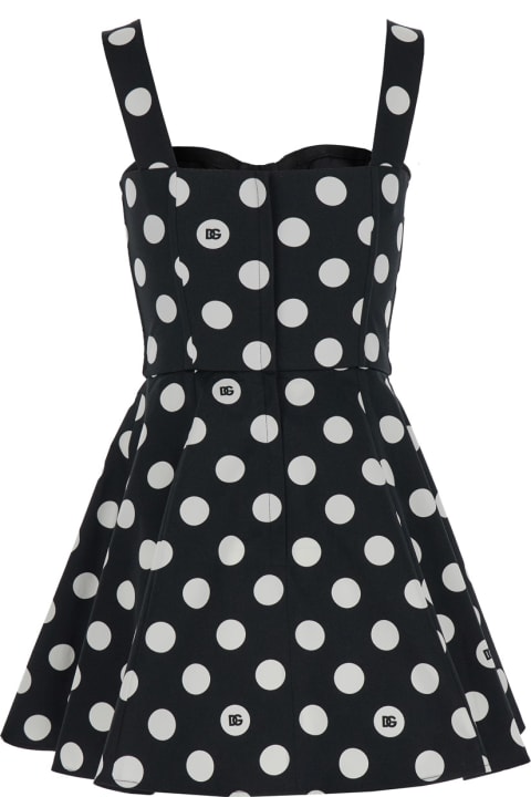 Dolce & Gabbana Dresses for Women Dolce & Gabbana Black And White Corset Minidress With Polka-dots Print In Cotton Drill Woman