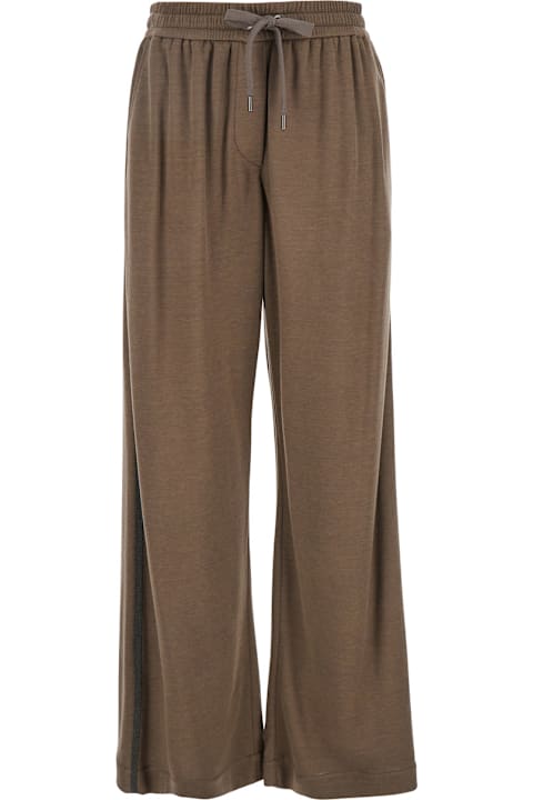 Brunello Cucinelli Pants & Shorts for Women Brunello Cucinelli Brown Pants With Elastic Drawstring Waist And Monil Detail On The Side In Cotton Blend Woman