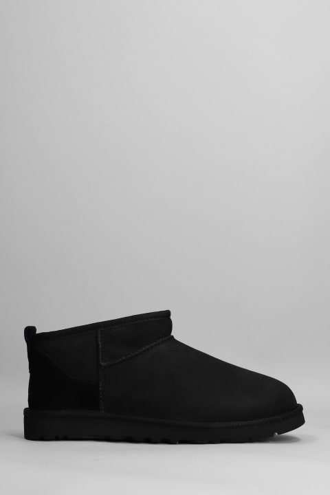 Classic Ultra Mini Low Heels Ankle Boots In Black Suede