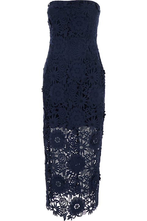 Homeware Rotate by Birger Christensen Blue Dress With Semi Transparent Design And Floral Decorations In Fabric Woman