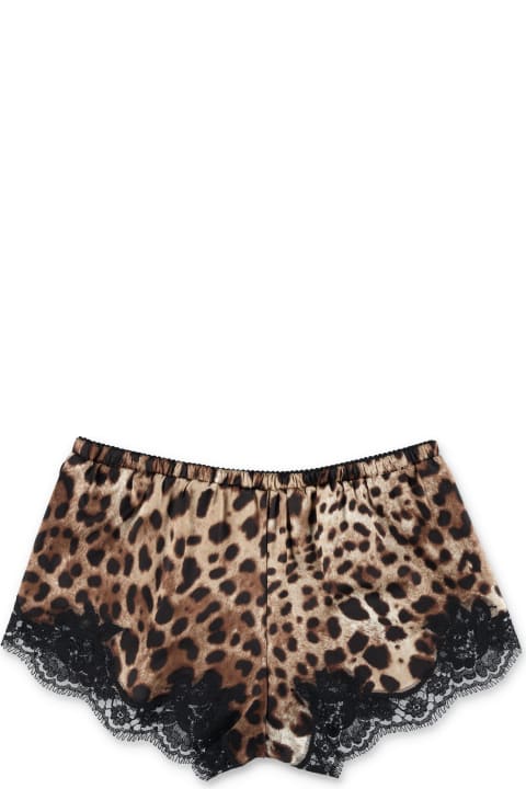 Leopard-print Lingerie Shorts With Lace Detailing