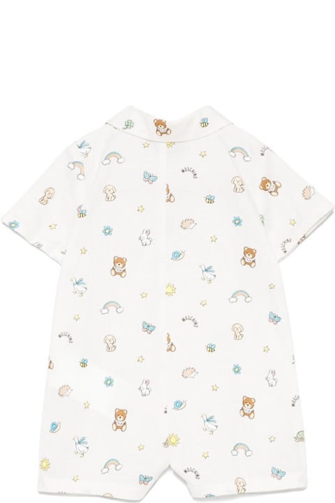 Moschino Bodysuits & Sets for Women Moschino White One-piece With Peter Pan Collar And All-ove Graphic Print In Cotton Baby