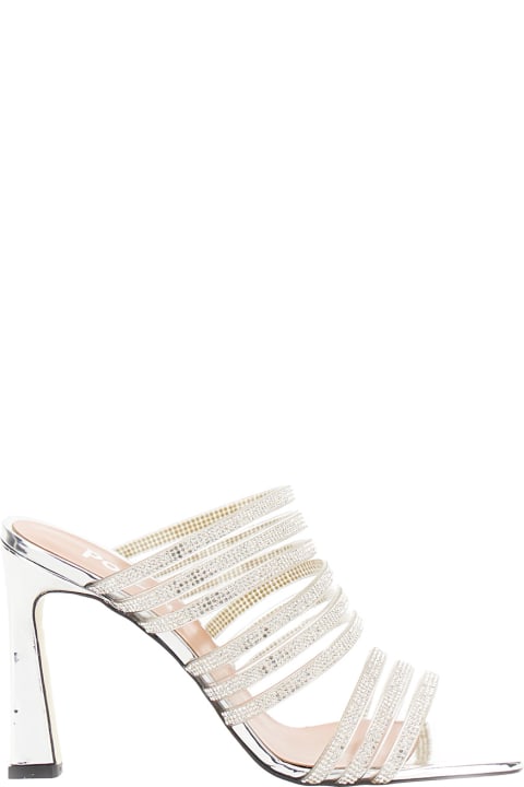 Sandals for Women Pollini Metallic Sandals With Rhinestone Bands In Metallic Fabric Woman
