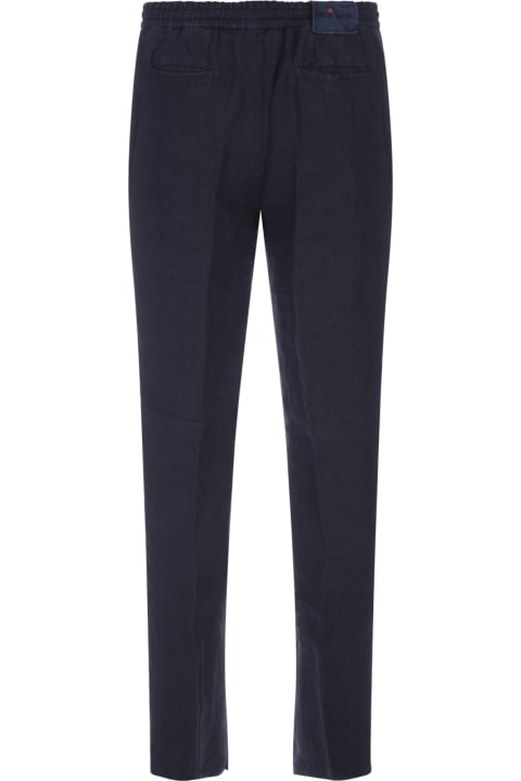 Kiton for Men Kiton Night Blue Linen Trousers With Elasticised Waistband
