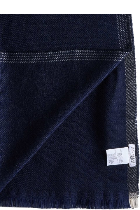 Homeware Brunello Cucinelli Blue And Brown Cashmere Blend Scarf
