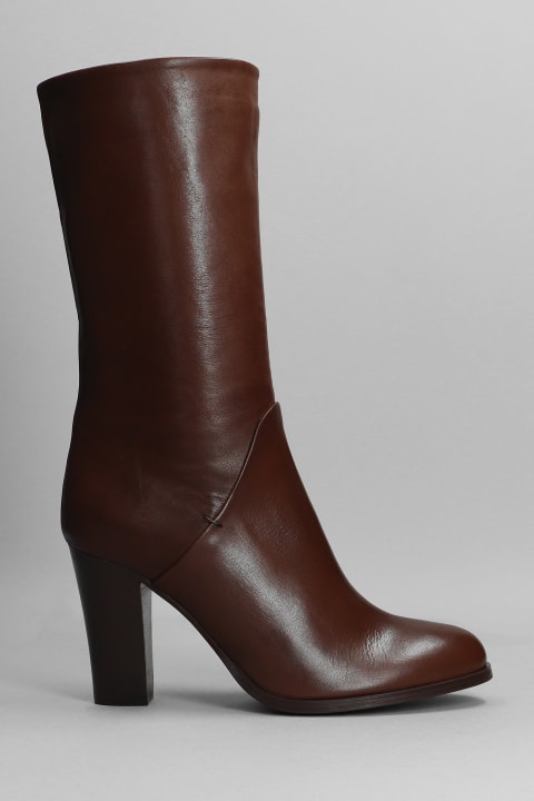 High Heels Ankle Boots In Brown Leather