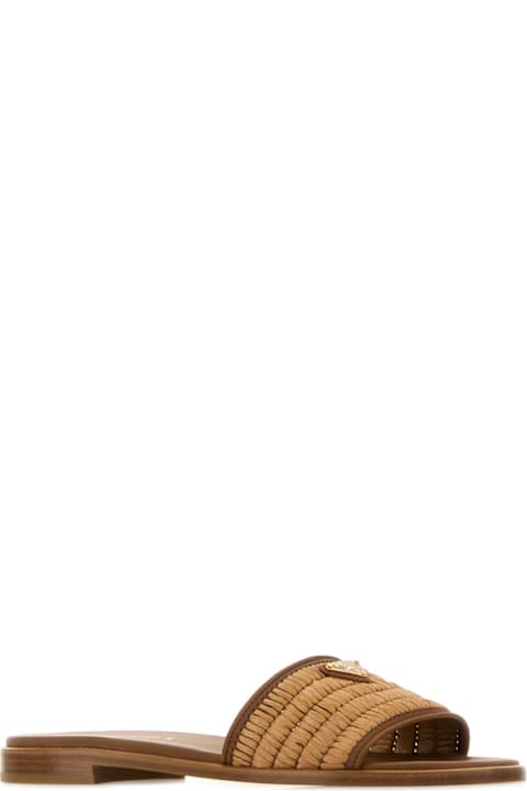 Prada Brown Raffia Slippers