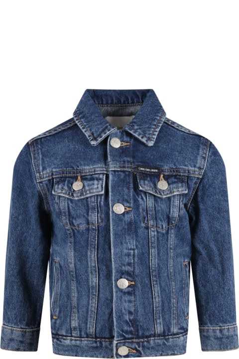 Blue Denim-jacket For Boy With Logo Patch