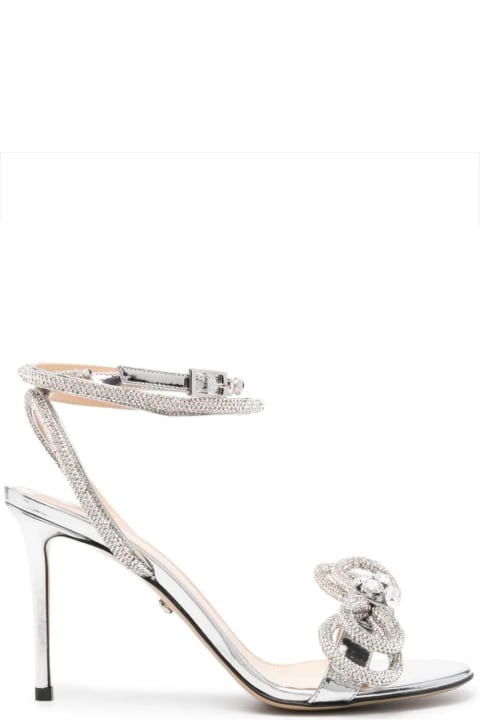 Sandals for Women Mach & Mach Double Bow 100 Mm Sandals In Silver Metallic Leather With Crystals