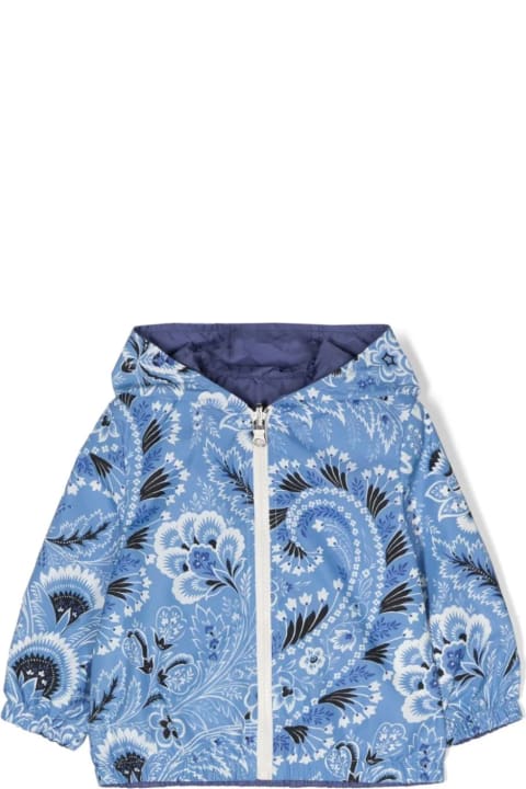 Topwear for Baby Boys Etro Light Blue Reversible Jacket With Paisley Print And Logo