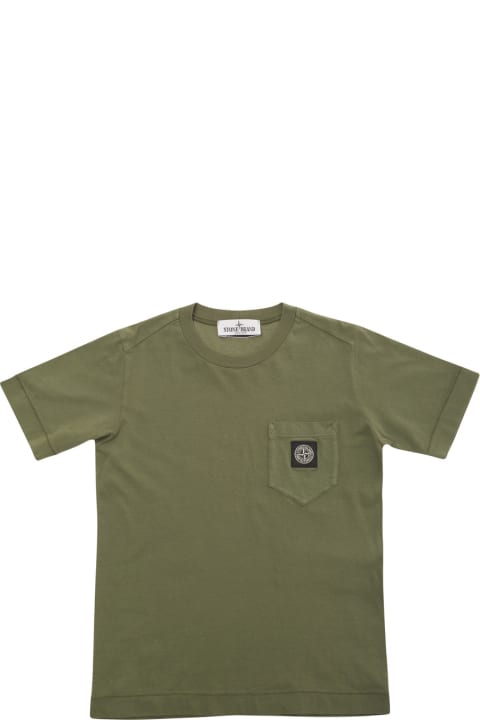 Stone Island Junior T-Shirts & Polo Shirts for Boys Stone Island Junior Green Crewneck T-shirt With Logo Patch In Cotton Boy