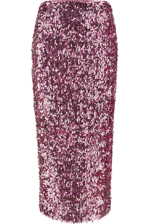 ウィメンズ スカート Rotate by Birger Christensen Pink Pencil Skirt With All-over Sequins Embellishment In Tech Fabric Woman