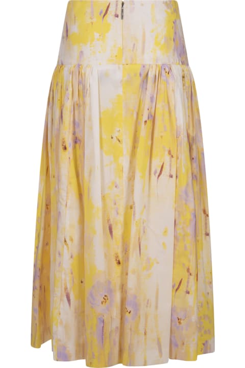 Fashion for Women MSGM Flared Midi Skirt In Poplin With "artsy Flower" Print