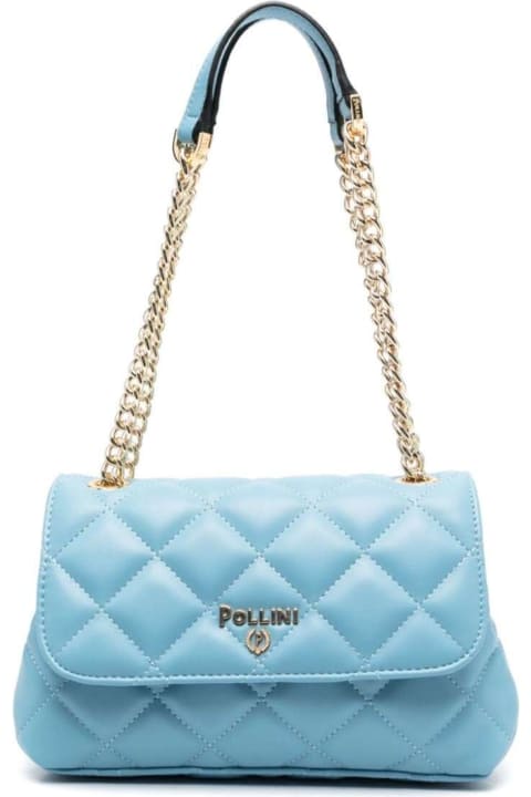 Quilted Shoulder Bag With Logo In Light-blue Polyurethane Woman