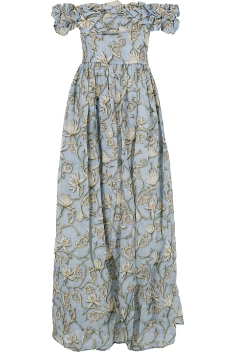 Agua by Agua Bendita Dresses for Women Agua by Agua Bendita 'espliego' Blue Long Dress With All-over Printed Floral Motif In Linen Woman