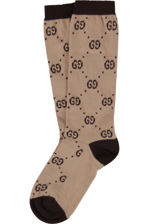 Homeware Gucci Beige Socks For Kid With Black Doube Gg