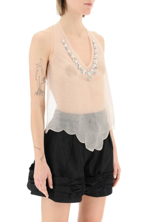 Tulle Top With Pearl And Rhinestone Embellishments