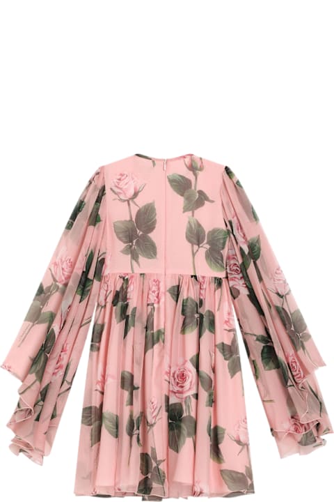 Dolce & Gabbana Dresses for Girls Dolce & Gabbana Chiffon Dress With Rose Print