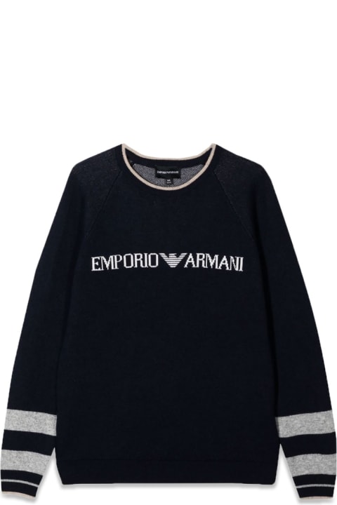 Sweaters & Sweatshirts for Boys Emporio Armani Round Neck Pullover Logo Stripes On The Wrists