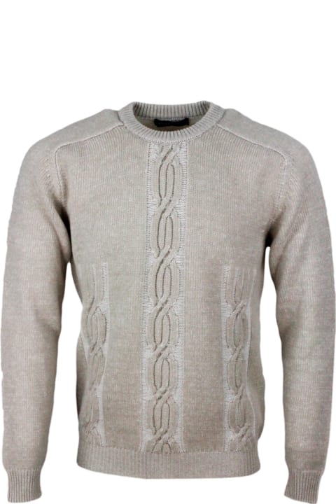メンズ Kitonのニットウェア Kiton Long-sleeved Crew-neck Sweater In 100% Pure Cashmere With Braid And Vanisè Coloring