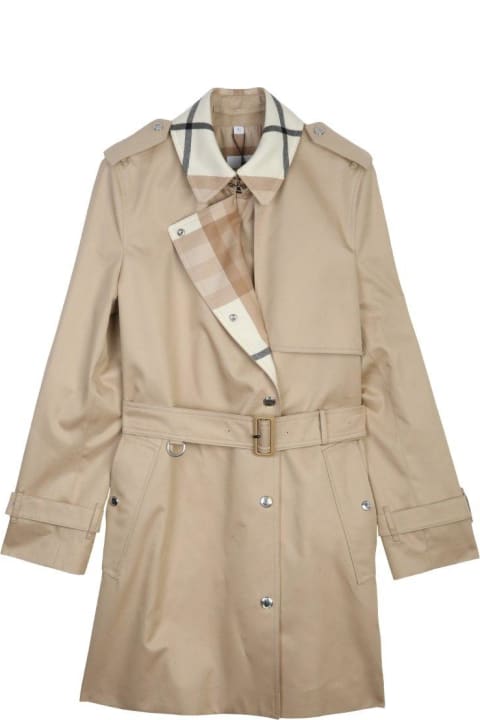 Burberry Women Burberry Belted Check Detailed Trench Coat