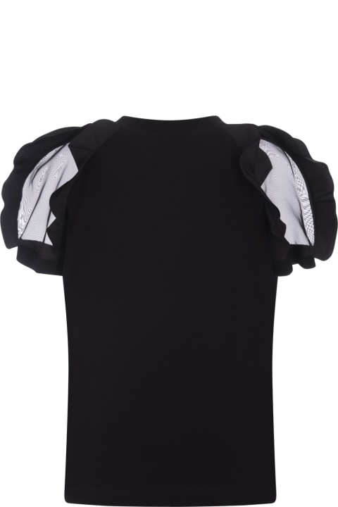 ウィメンズ新着アイテム Alexander McQueen Black T-shirt With Ruffles Detail
